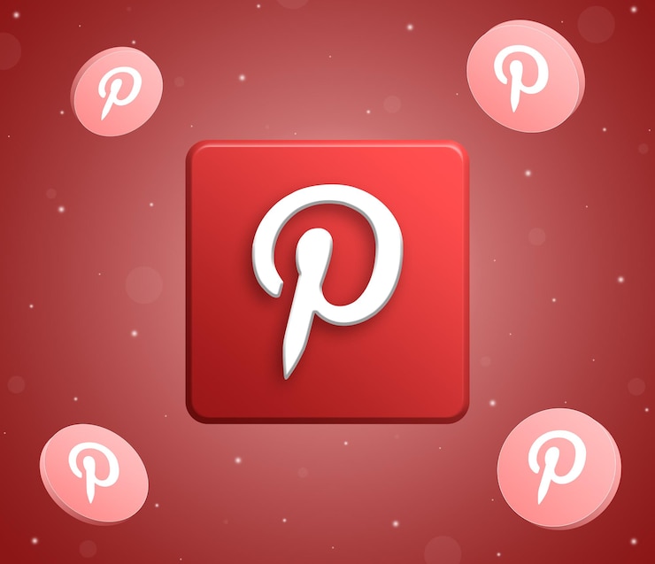 Foto logotipo de pinterest con iconos de pinterest de botón redondo alrededor de 3d