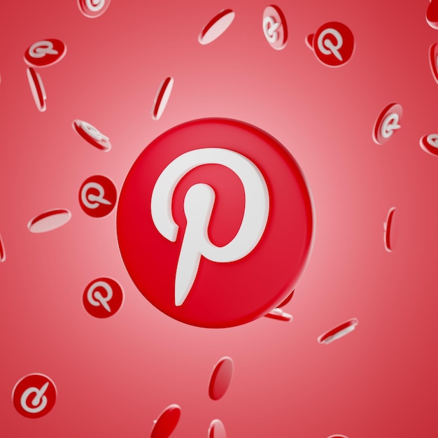 Foto logotipo de pinterest con un montón disperso de iconos de fondo