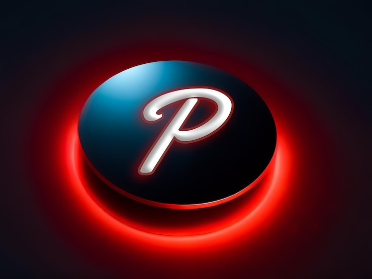 Foto logotipo de pinterest que brilla intensamente en un círculo 3d realista