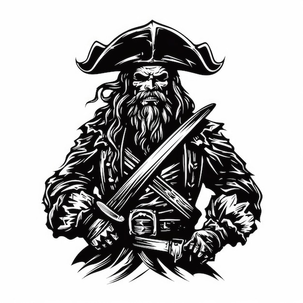 Logotipo pirata en blanco y negro generado por IA Imagen