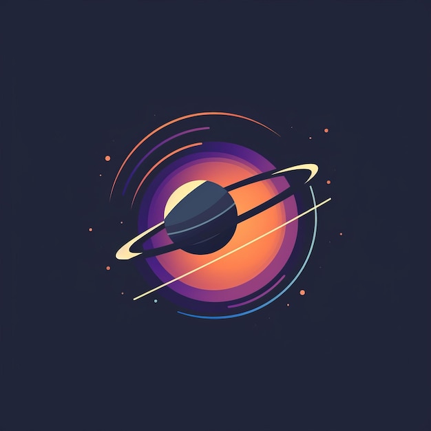 El logotipo del planeta mínimo con anillos coloridos de color violeta oscuro y naranja