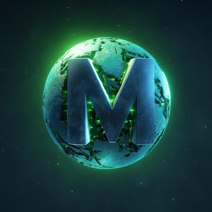 Foto un logotipo de planeta verde con una gran m en él