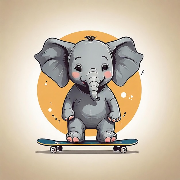 logotipo plano de vetor elefante bonito jogando skate