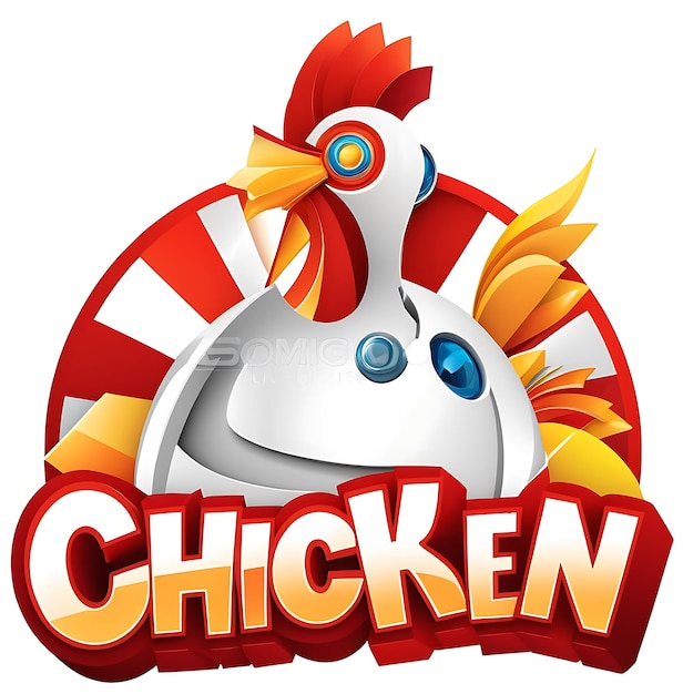 Foto logotipo de pollo personaje de dibujos animados un gallo de dibujo animado gracioso