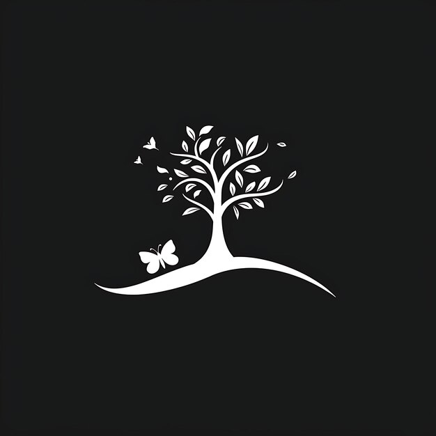 Logotipo del Premio del Juego Natural con un árbol y una mariposa para la decoración Diseño creativo simple Tatuaje Arte CNC