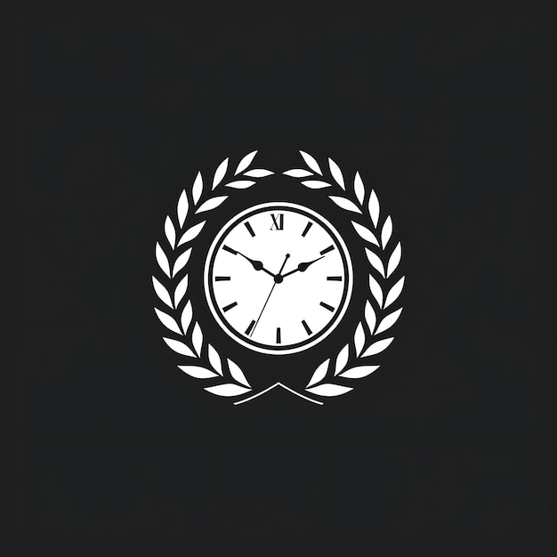 Logotipo del premio por largo servicio con un reloj y una corona de laurel Fea Creative Simple Design Tattoo CNC Art