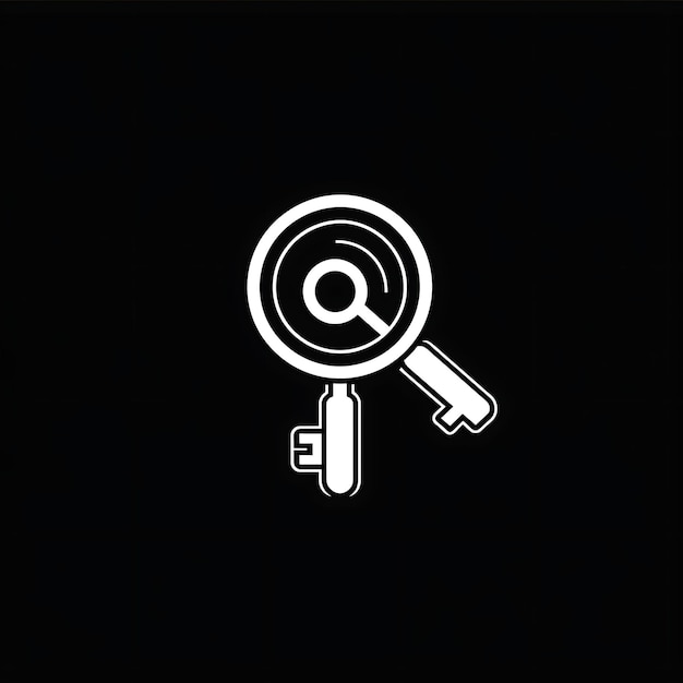 El logotipo del premio Mystery Game con una lupa y una llave para el diseño creativo simple del tatuaje CNC Art