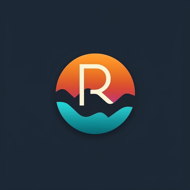 Logotipo R minimalista con sol y olas naranjas