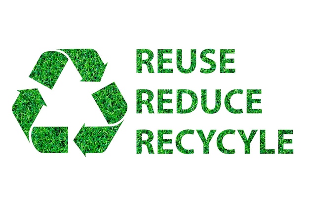 Logotipo de reciclaje con una imagen de hierba en el interior