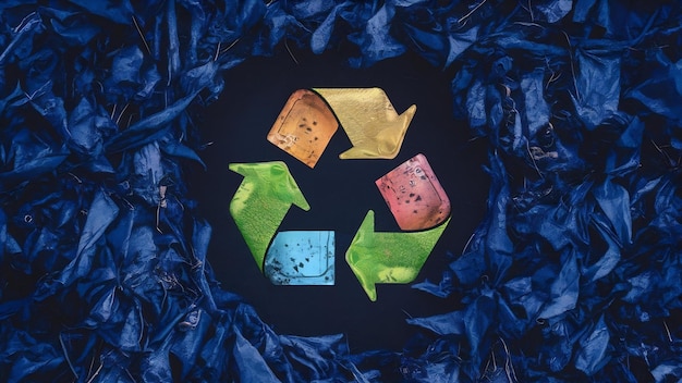 Foto logotipo de reciclaje de papel con basura de colores