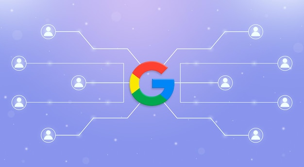 Logotipo de la red social google con un sistema unido de usuarios en torno a 3d