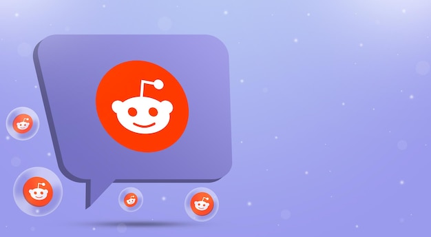 Foto logotipo de reddit en bocadillo con burbujas y logotipo alrededor de 3d