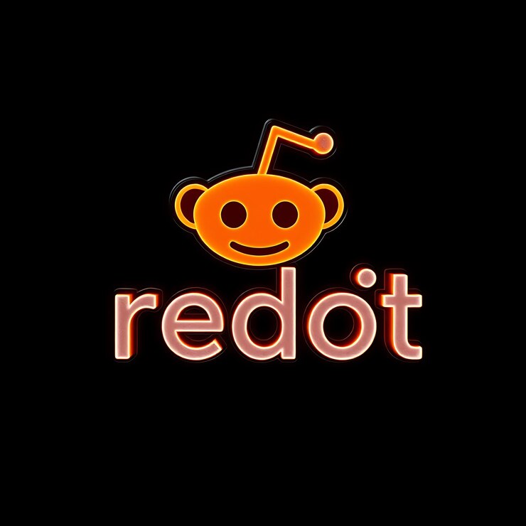 Foto logotipo de reddit con renderización 3d grabado en vidrio material de brillo sutil esquema de colores naranja y blanco aislado