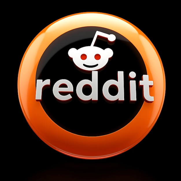 Logotipo de Reddit con renderización 3D grabado en vidrio Material de brillo sutil Esquema de colores naranja y blanco aislado