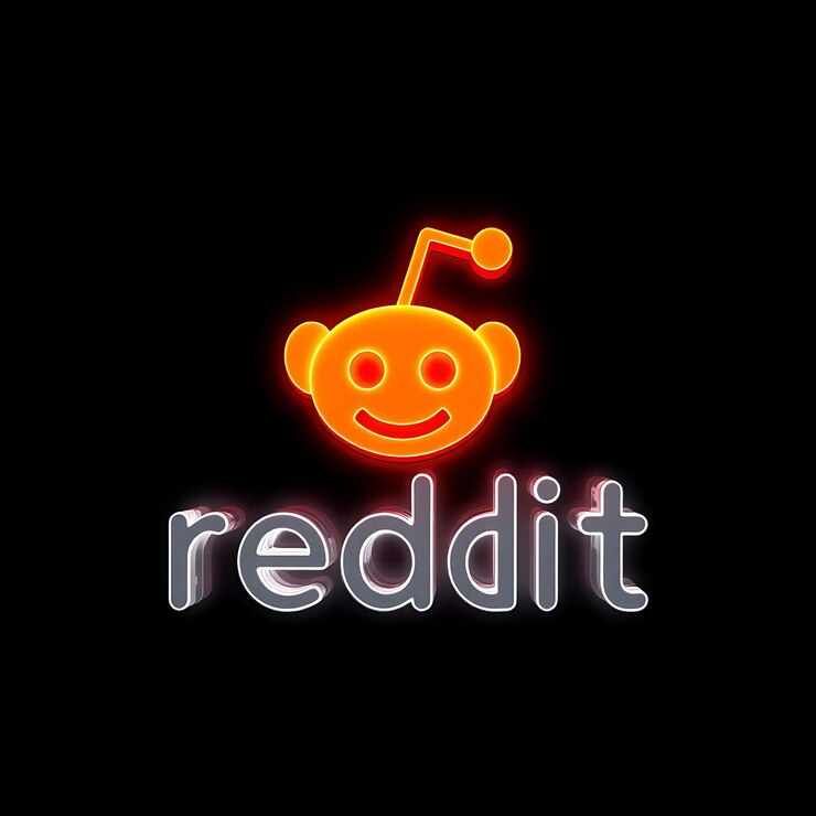 Foto logotipo de reddit con renderización 3d grabado en vidrio material de brillo sutil esquema de colores naranja y blanco aislado