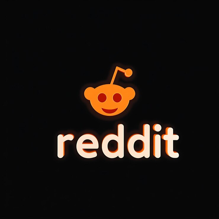 Foto logotipo de reddit con renderización 3d grabado en vidrio material de brillo sutil esquema de colores naranja y blanco aislado