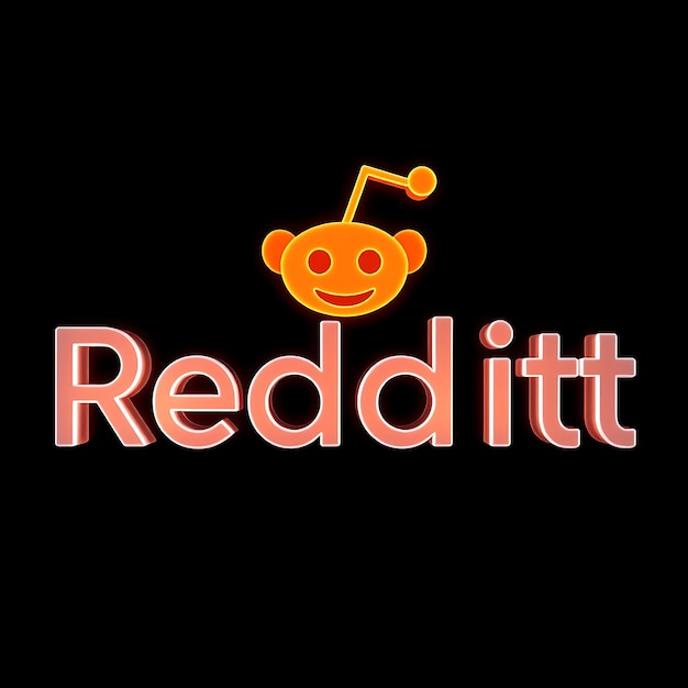 Logotipo de Reddit con renderización 3D grabado en vidrio Material de brillo sutil Esquema de colores naranja y blanco aislado