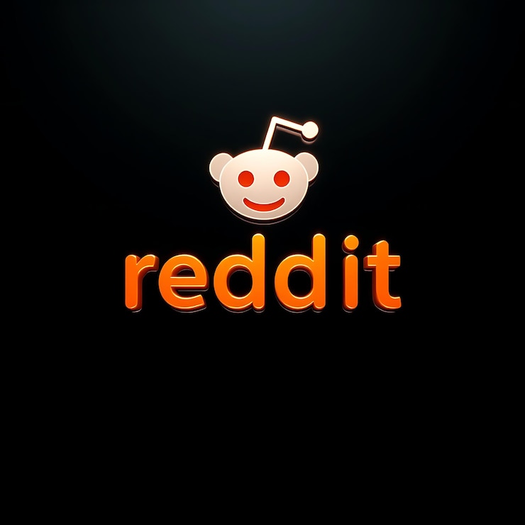 Foto logotipo de reddit con renderización 3d grabado en vidrio material de brillo sutil esquema de colores naranja y blanco aislado