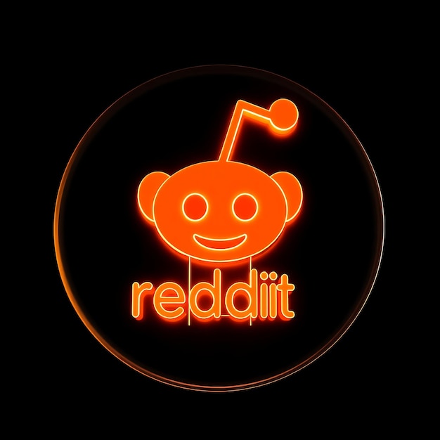 Logotipo de Reddit con renderización 3D grabado en vidrio Material de brillo sutil Esquema de colores naranja y blanco aislado