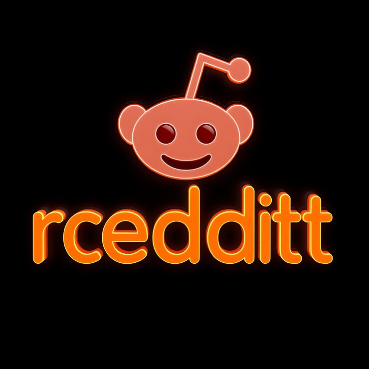 Foto logotipo de reddit con renderización 3d grabado en vidrio material de brillo sutil esquema de colores naranja y blanco aislado
