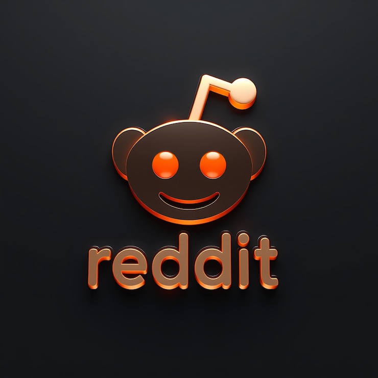 Foto logotipo de reddit con renderización 3d material de vidrio ahumado brillo sutil esquema de colores naranja y blanco aislado