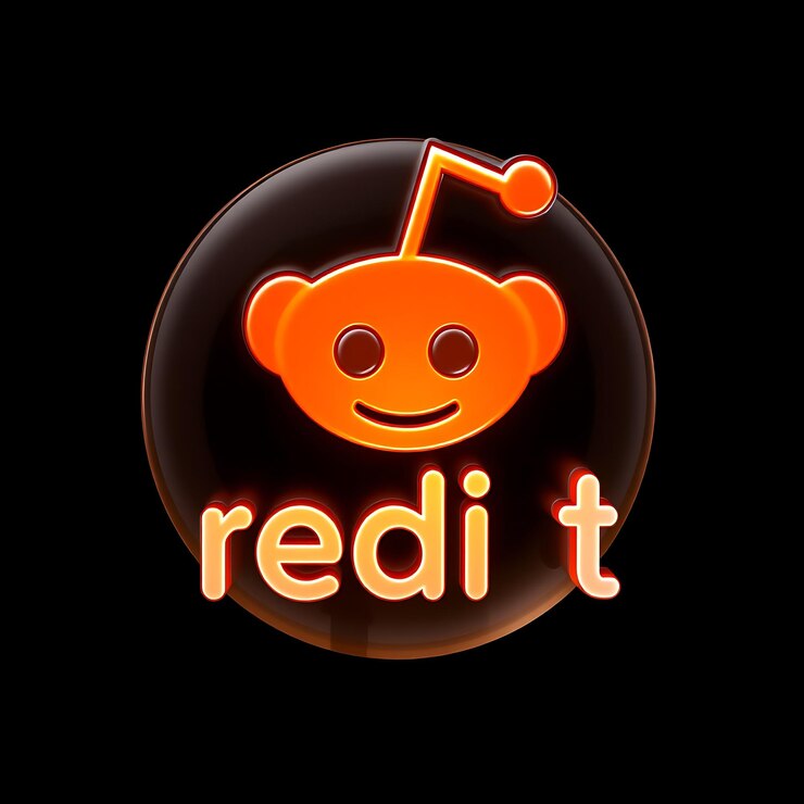 Foto logotipo de reddit con renderización 3d material de vidrio ahumado brillo sutil esquema de colores naranja y blanco aislado