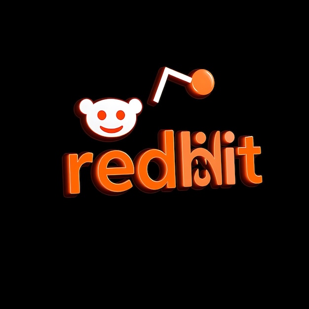 Logotipo de Reddit con renderización 3D Material de vidrio ahumado Brillo sutil Esquema de colores naranja y blanco aislado
