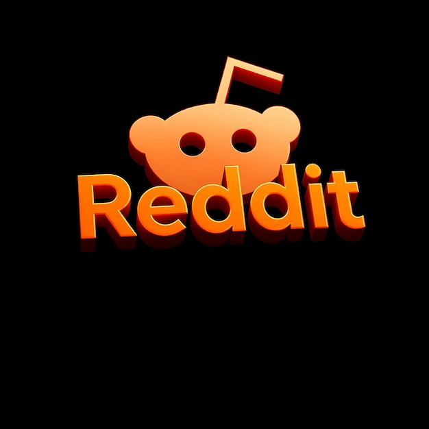 Logotipo de Reddit con renderización 3D Material de vidrio ahumado Brillo sutil Esquema de colores naranja y blanco aislado