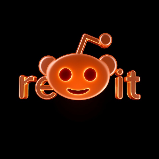 Logotipo de Reddit con renderización 3D Material de vidrio fantasmal Brillo sutil Esquema de colores naranja y blanco Aislado