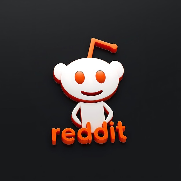 Logotipo de Reddit con renderizado 3D Material de vidrio mate Brillo sutil Esquema de colores naranja y blanco aislado