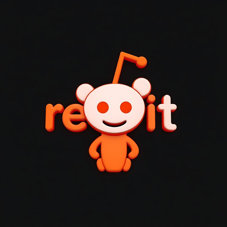 Foto logotipo de reddit con renderizado 3d material de vidrio mate brillo sutil esquema de colores naranja y blanco aislado