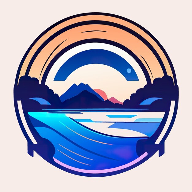 Logotipo redondo com natureza com plantas e montanhas em cores suaves IA generativa