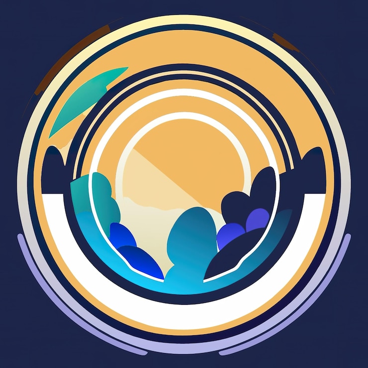 Foto logotipo redondo con naturaleza con plantas y montañas en colores suaves ia generativa