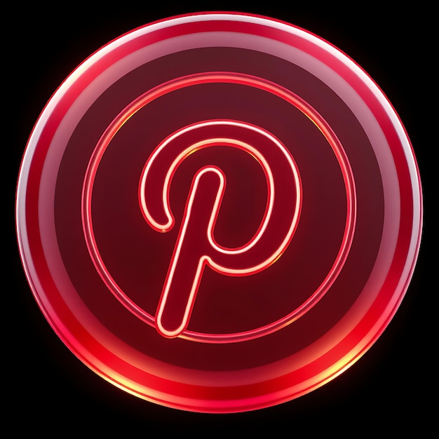 Logotipo con renderización 3D de vidrio esmaltado Material cálido Brillo rojo y blanco Esquema de colores aislado de Pinterest