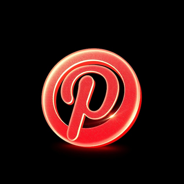 Logotipo con renderización 3D de vidrio esmaltado Material cálido Brillo rojo y blanco Esquema de colores aislado de Pinterest