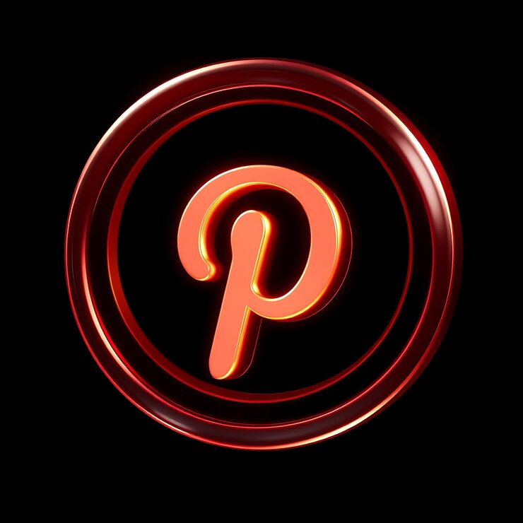 Foto logotipo con renderizado 3d material holográfico brillo cálido esquema de colores rojo y blanco aislado en pinterest
