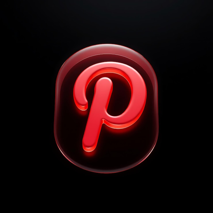 Foto logotipo con renderizado en 3d material de vidrio mate brillo cálido esquema de colores rojo y blanco isolado en pinterest