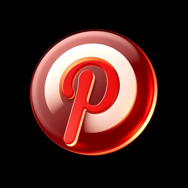 Logotipo con renderizado 3D Material de vidrio opaco Brillo cálido Esquema de colores rojo y blanco Aislado o Pinterest