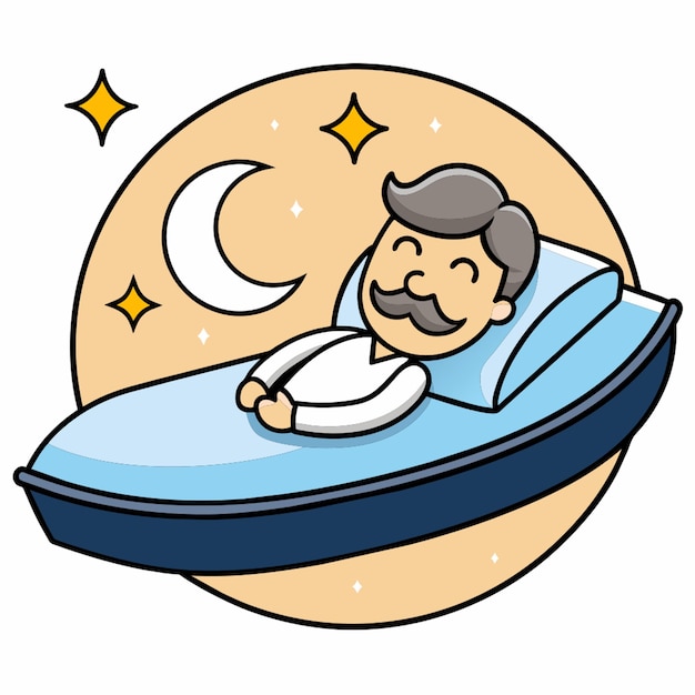 El logotipo representa a un adulto maduro con bigote durmiendo cómodamente en un colchón en forma de