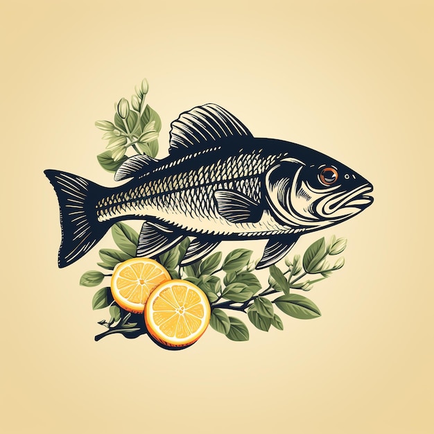 Foto logotipo de un restaurante de pescado o tienda de pescado, concepto de menú de comida mediterránea y saludable, anuncios de mariscos