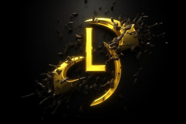 Logotipo de riesgo biológico futurista amarillo letra L sobre un fondo negro el logotipo tiene el estilo rápido