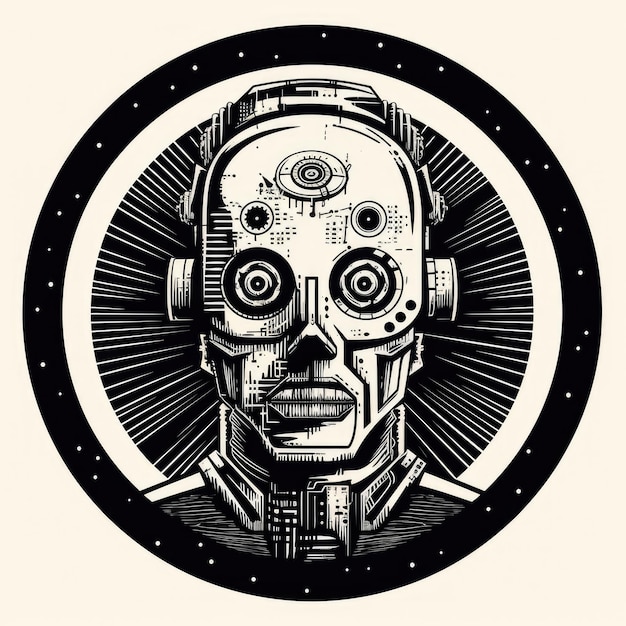 Logotipo del robot en blanco y negro generado por IA Imagen