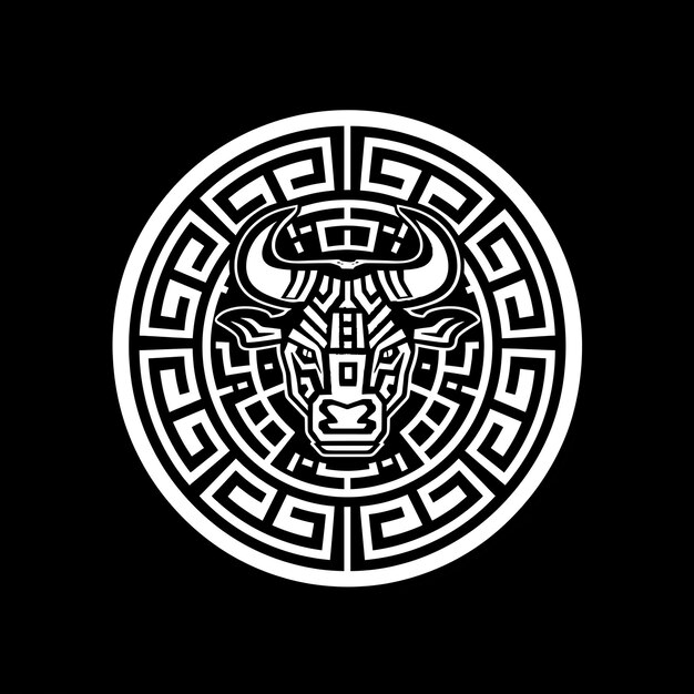 El logotipo del sello del laberinto heroico del Minotauro con la cabeza de un Minotaurio Su diseño creativo del logotipo del tatuaje
