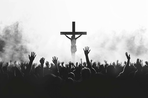Logotipo de la silueta de una multitud de adoradores Oración IA generativa