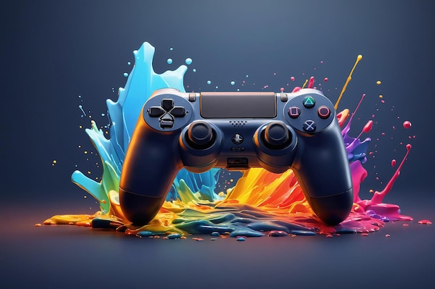 Logotipo simple 3D minimalista PlayStation 4 Controller Splash Art con espectro electromagnético iluminado con alto detalle vectorizado para UE5