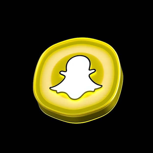 Logotipo de Snapchat con renderizado en 3D Material de vidrio esmaltado Brillo vibrante Esquema de colores amarillo y blanco Isol