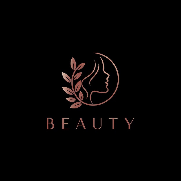 Logotipo sofisticado de beleza de ouro rosa com silhueta e design floral