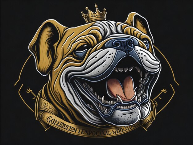 Foto logotipo sorridente de golden happy king bulldog