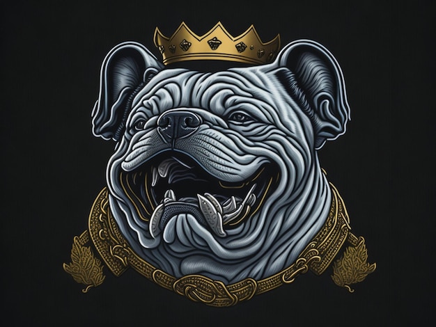 Foto logotipo sorridente de golden happy king bulldog