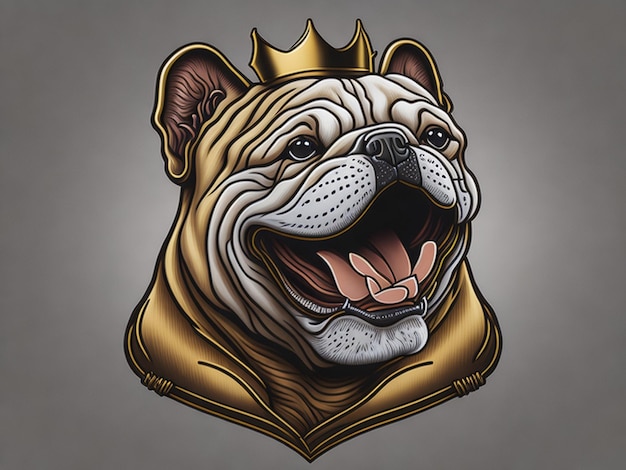 Foto logotipo sorridente de golden happy king bulldog